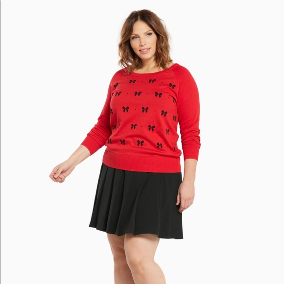 Torrid Retro Red Black Bow Sweater 1X NWT - Picture 2 of 5